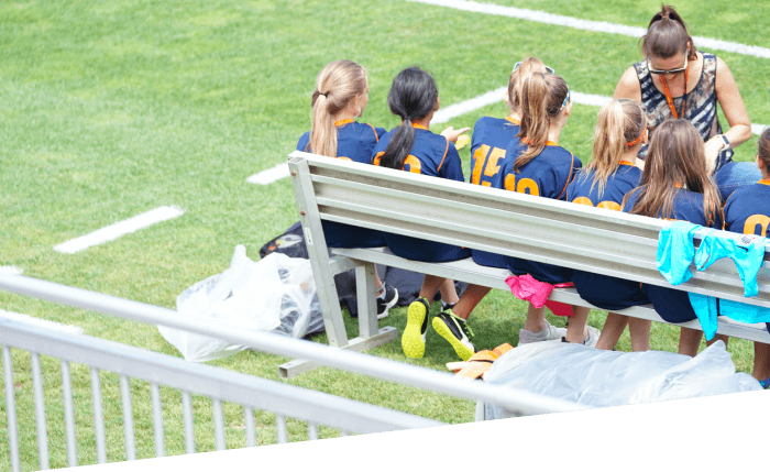 Youth Soccer players sitting on a bench